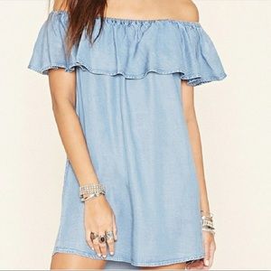 Off the shoulder chambray dress